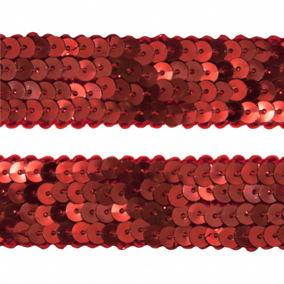 Тесьма с пайетками 3, шир. 20 мм/уп. 25+/-1 м, цвет красный - купить в Омске. Цена: 778.19 руб.