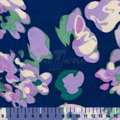 Штапель принт (100% вискоза) D4,C3, 110 гр/м2, шир.140см, принт цветы/василёк - купить в Омске. Цена 343 руб.